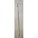 A late 19thC African Zulu Assegai spear with a leaf blade and a hardwood shaft, terminating in a