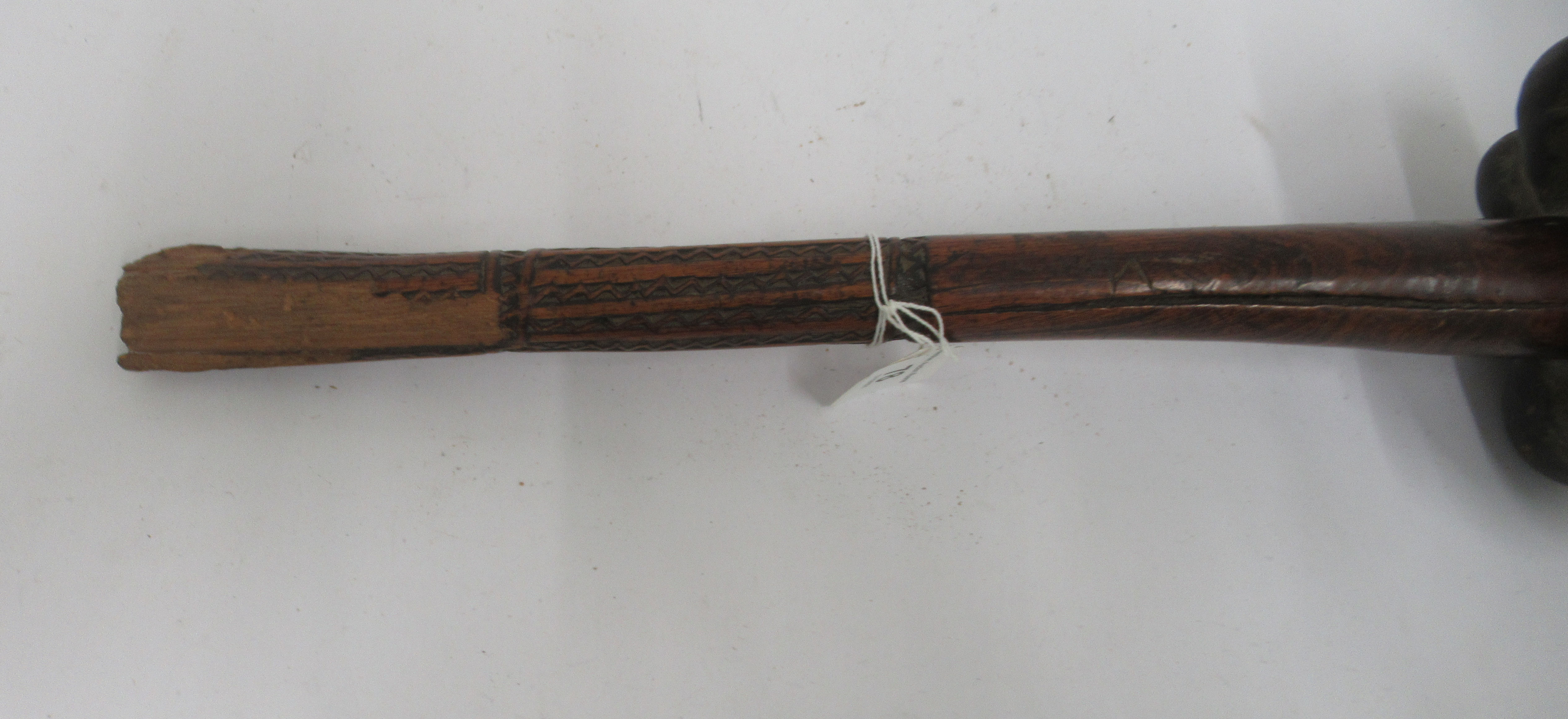 A late 19thC Fijian hardwood Iula Tavatava throwing club, the handle carved with geometric - Image 5 of 6