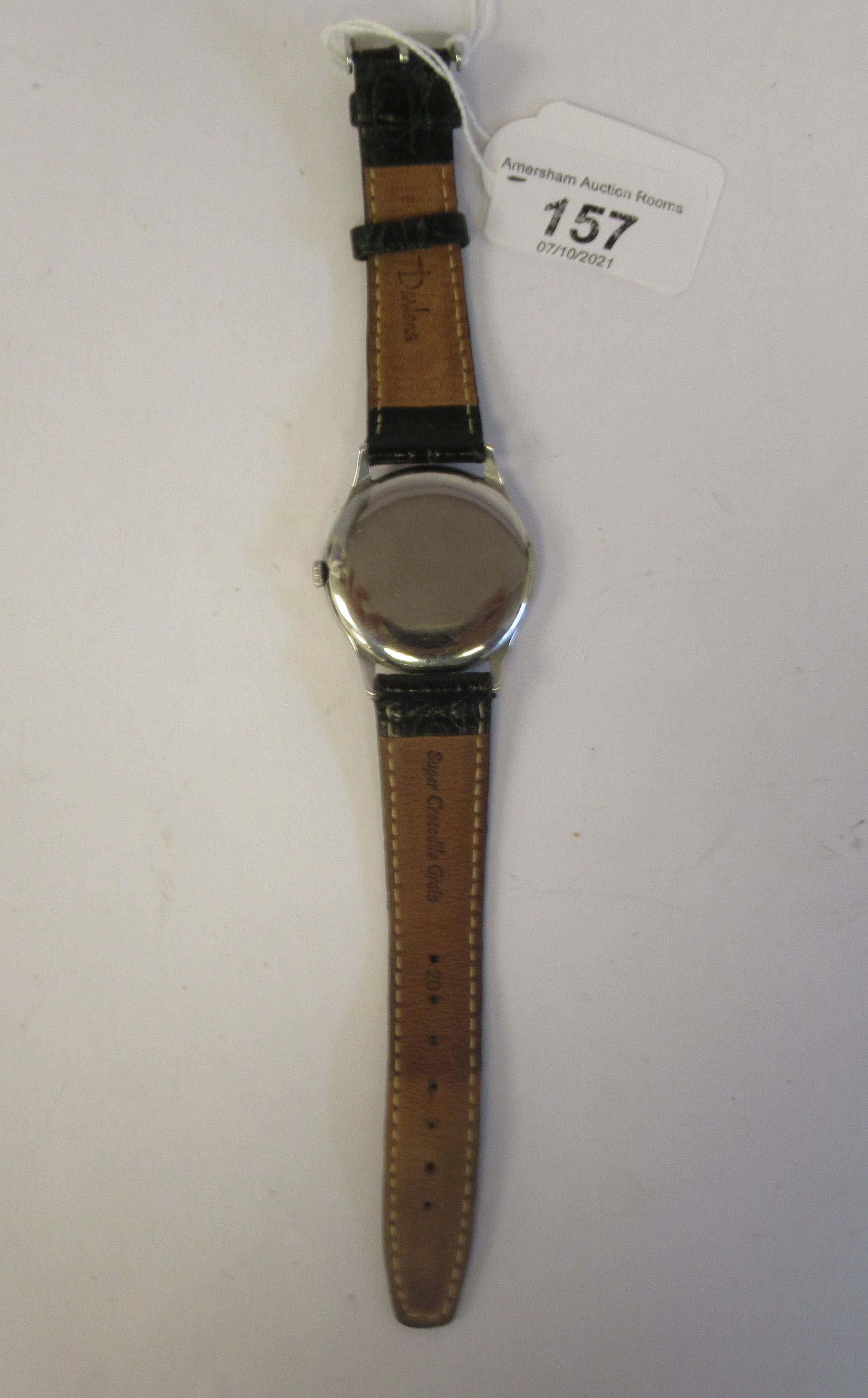 A 1940s Eberhard stainless steel cased wristwatch, faced by an Arabic and baton dial, - Image 3 of 3