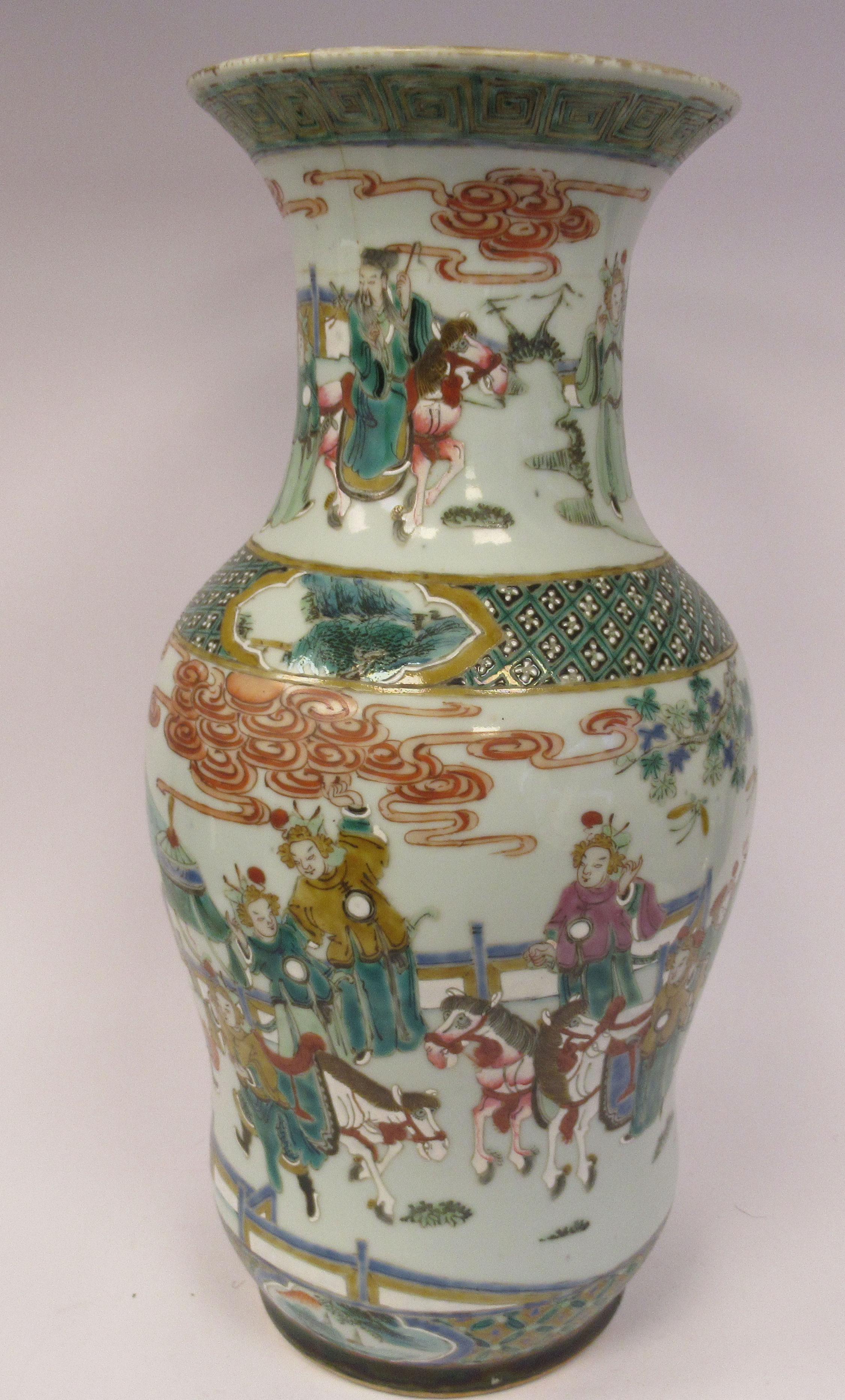 A late 19thC Chinese famille vert porcelain vase of waisted baluster form, having a narrow neck - Image 3 of 8