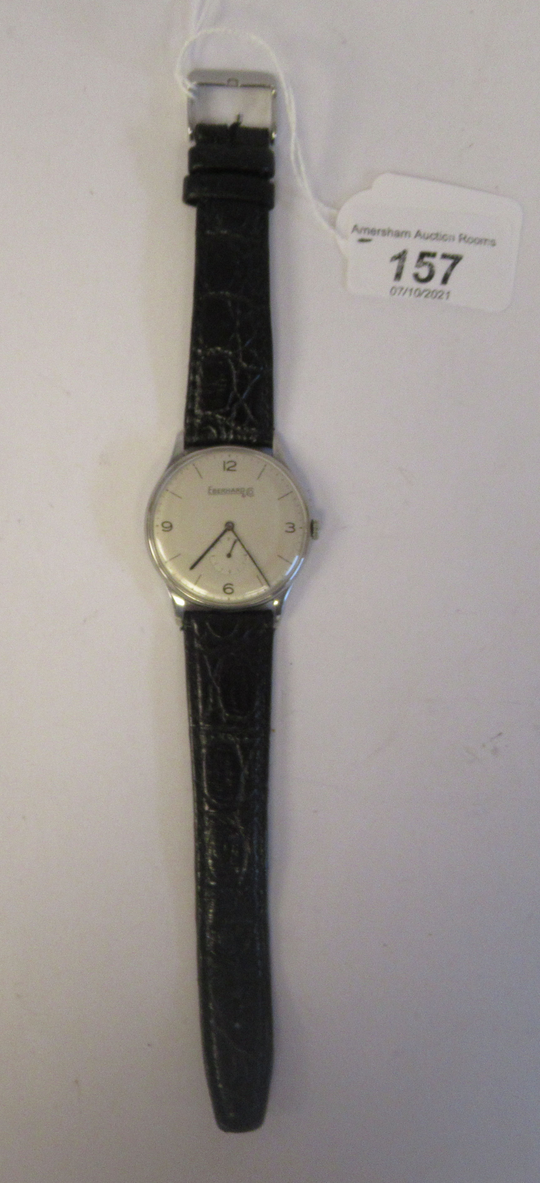 A 1940s Eberhard stainless steel cased wristwatch, faced by an Arabic and baton dial, - Image 2 of 3