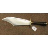 A military issue ELWF jungle machete, the tapered, rib carved hardwood handle with a brass knop