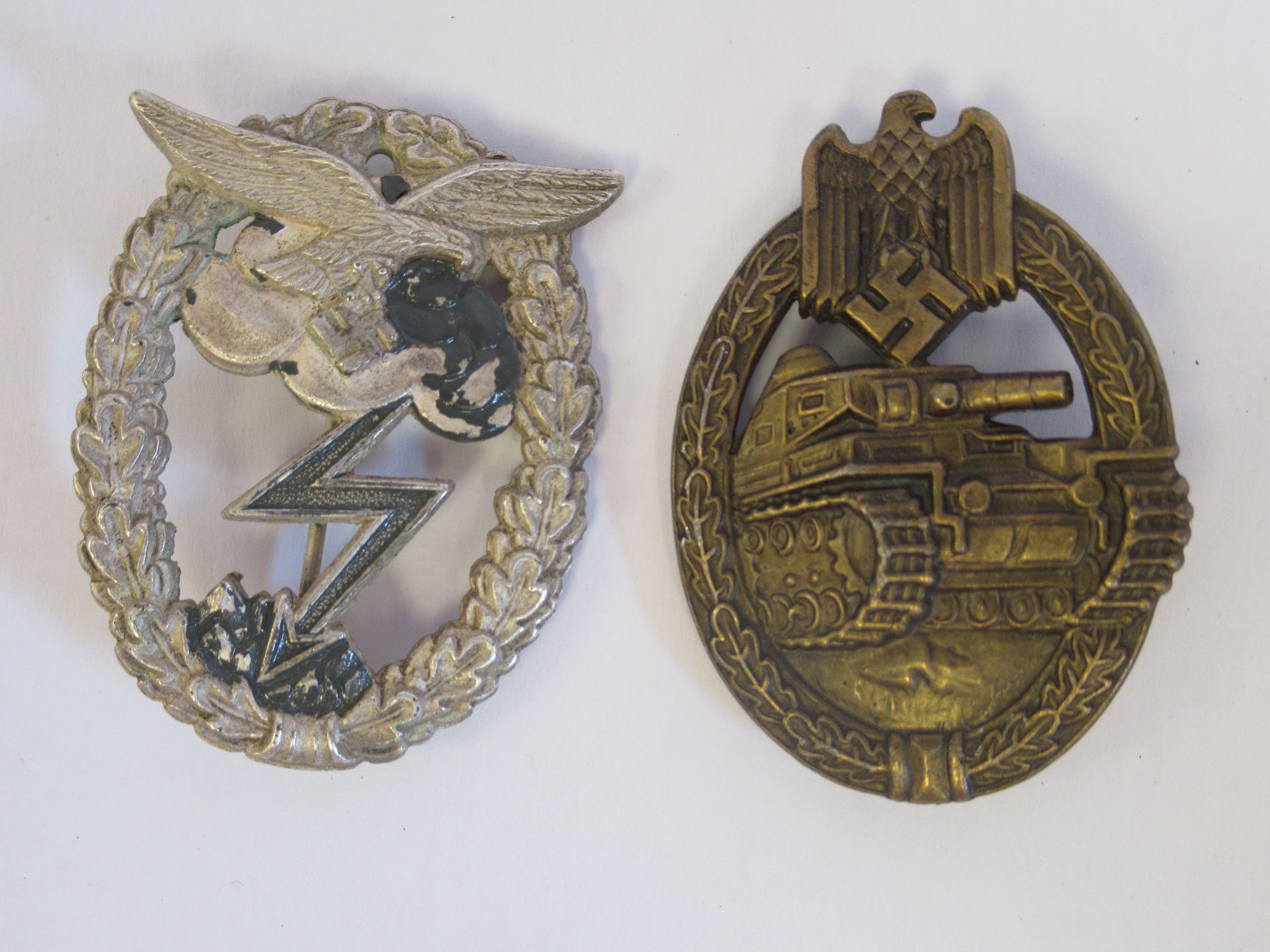 A German Luftwaffe Ground Assault badge; and a German Panzer badge  stamped Frank & Reif,