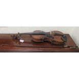 A 20thC reproduction of a 17thC Italian violin with a one piece back  14.5"L; and an unstrung bow