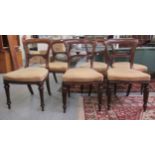 A harlequin set of six mid Victorian mahogany framed balloon and bar back dining chairs, the stud