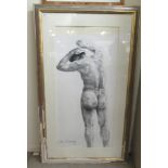 Zhu Guang - a male nude study  mixed media  bears a signature  20" x 44"  framed