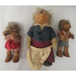 Three (possibly) Steiff hedgehog dolls  largest 7"h