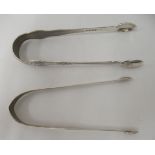 Two pairs of 19thC silver sugar tongs, one with simple bright-cut engraved decoration; the other,