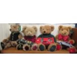 Four Harrods Christmas Teddy bears: to include a 1999  14"h; and uncollated diecast model vehicles