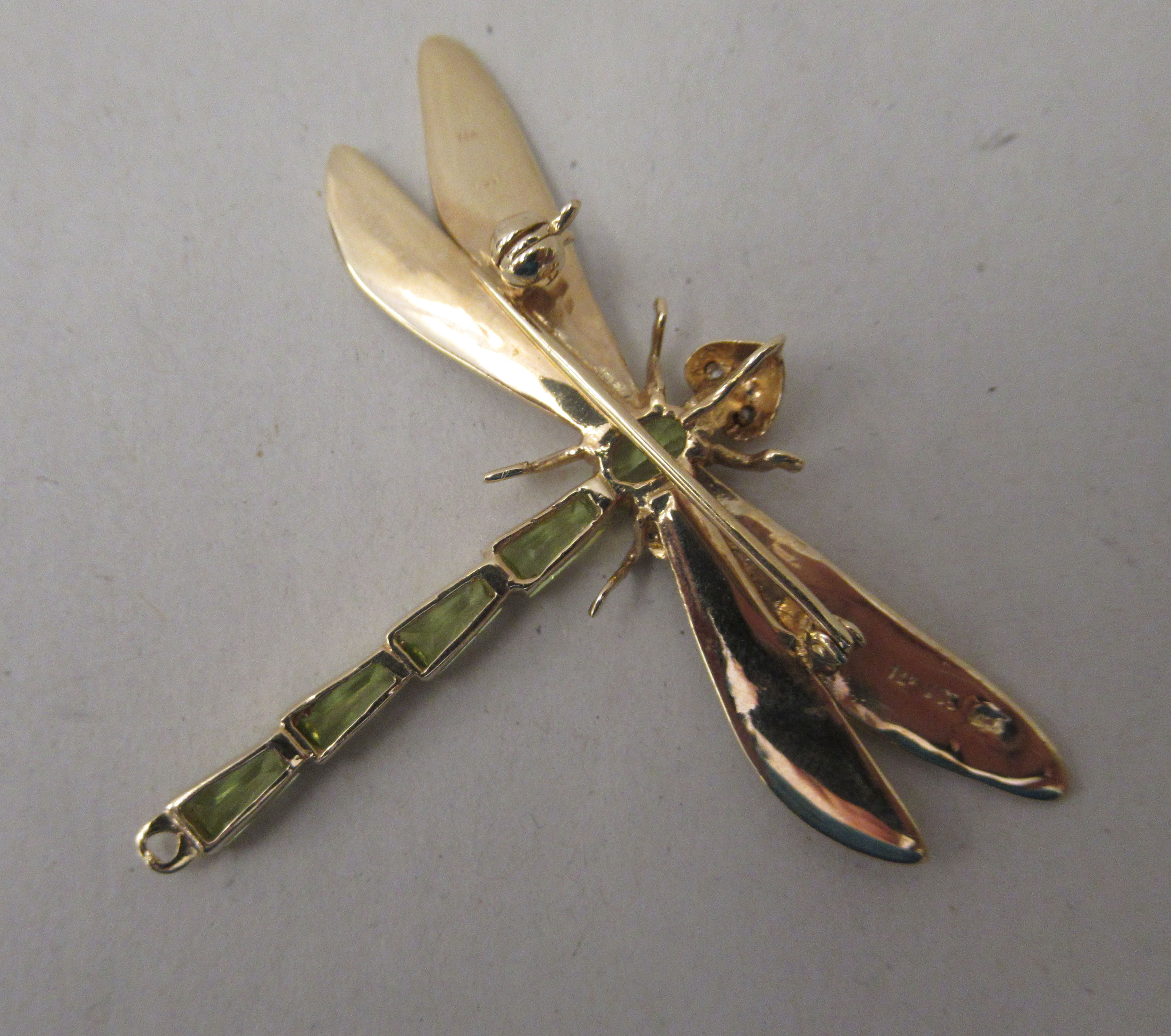 A 14ct gold dragonfly brooch, the eyes set with small diamonds - Image 3 of 4