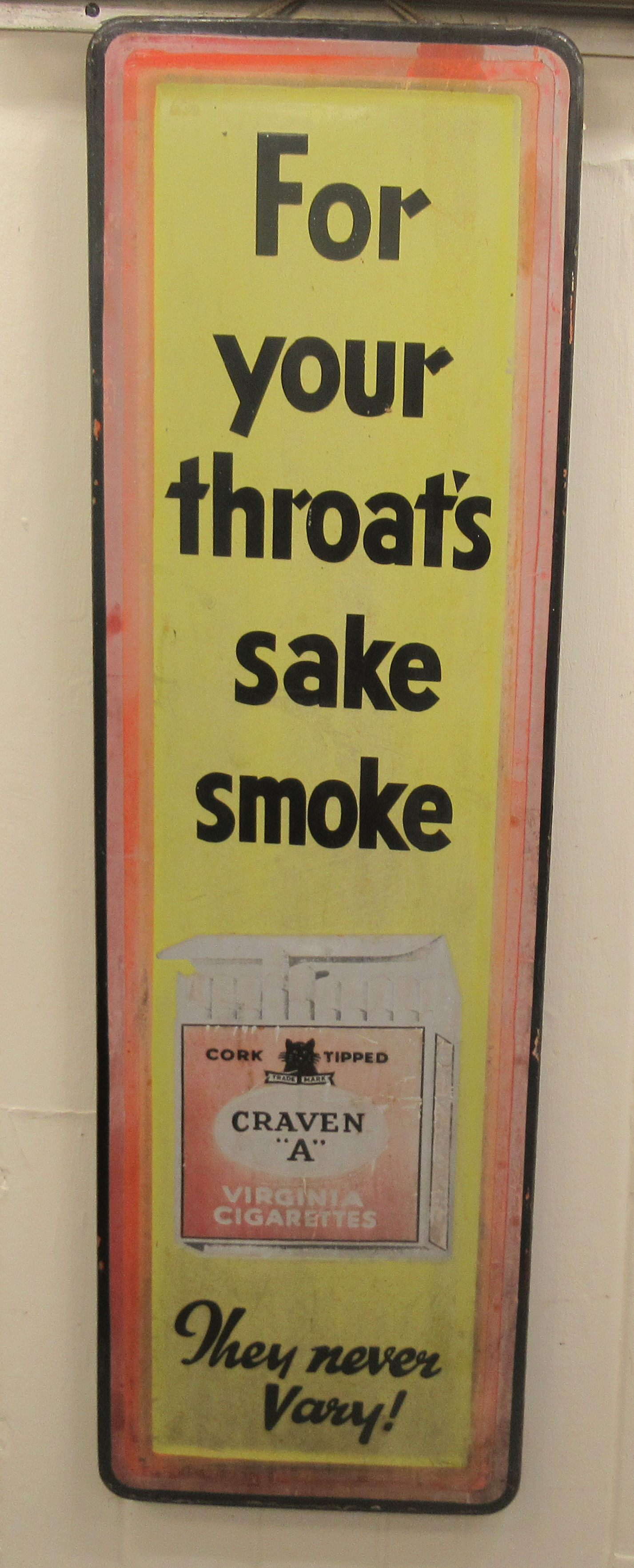 An early 20thC  printed steel enamel advertising sign for 'Craven A Cigarettes'  38" x 11"