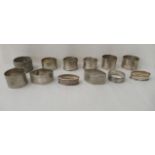 Twelve various silver napkin ring  mixed marks