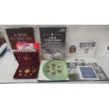 Uncollated, mainly British coins and postage stamps, silver 3d pieces and presentation sets of