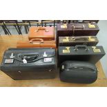 Seven Samsonite and other stitched hide and other cases, mainly briefcases, some with combination