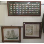 Three nautically themed studies; Players cigarette cards  10" x 28"; 'The Mayflower'  coloured print