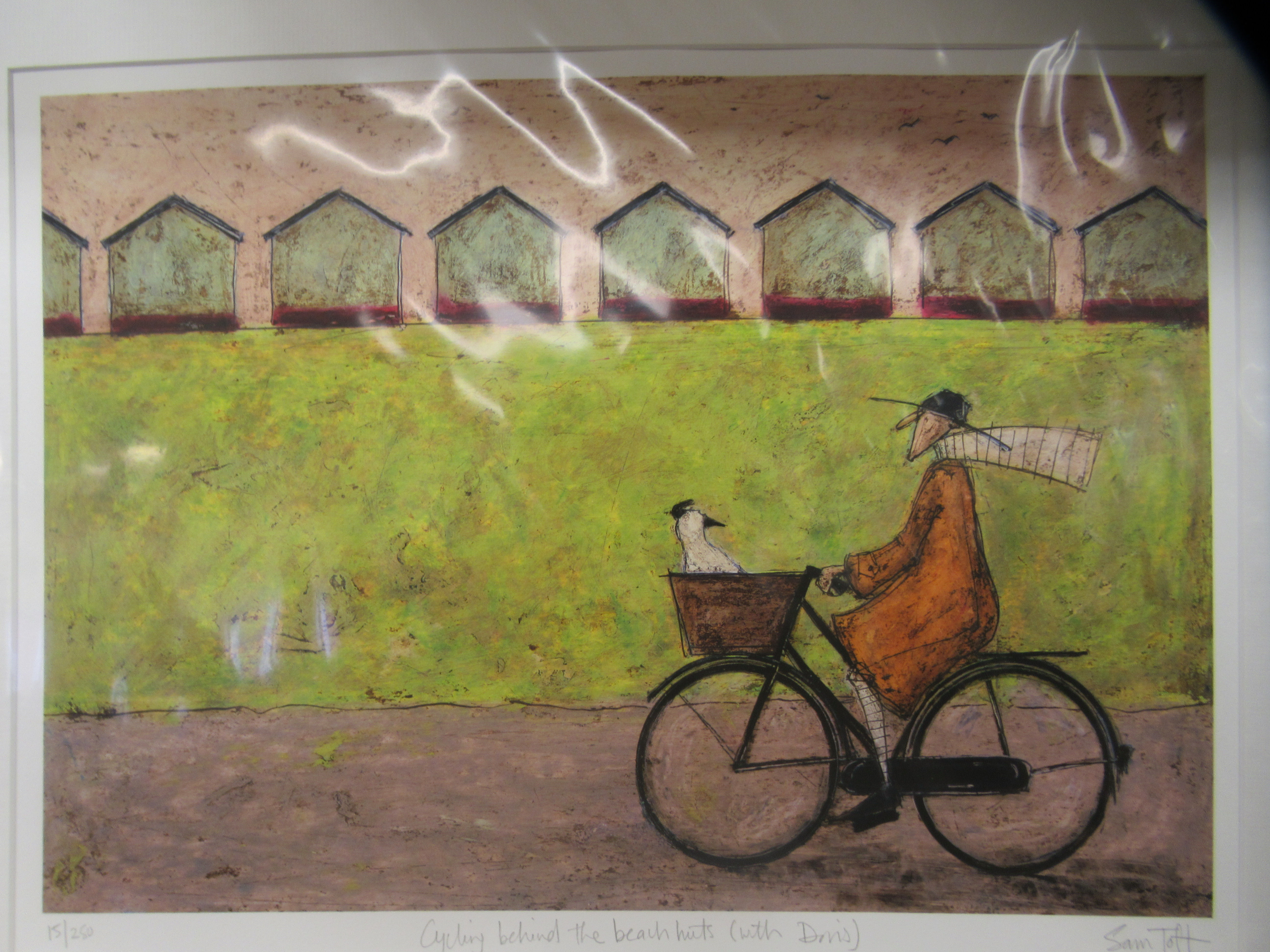 Sam Toft - 'Cycling behind the beach huts (with Doris)'  Limited Edition 15/250 coloured print