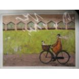 Sam Toft - 'Cycling behind the beach huts (with Doris)'  Limited Edition 15/250 coloured print