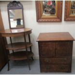 Three pieces of 19thC furniture, viz. an ebony inlaid bedside chest, on a plinth  25"h  24"w; a