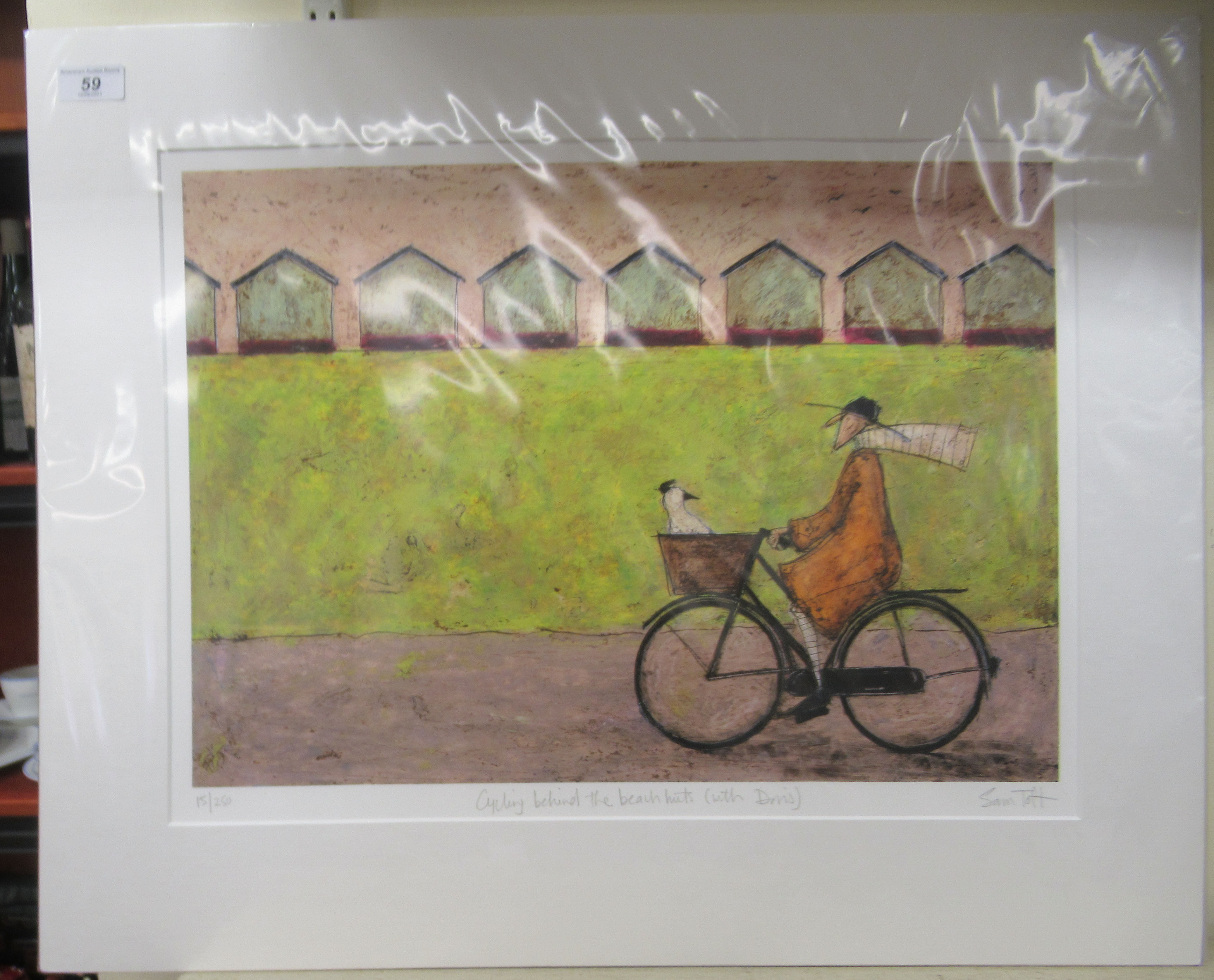 Sam Toft - 'Cycling behind the beach huts (with Doris)'  Limited Edition 15/250 coloured print - Image 2 of 5