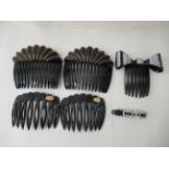 Designer hair clips and combs: to include a pair of Art Deco design Alexandre black resin combs