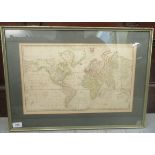 A late 18thC New Mercator's Chart map  18" x 11"  framed