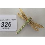 A 14ct gold dragonfly brooch, the eyes set with small diamonds