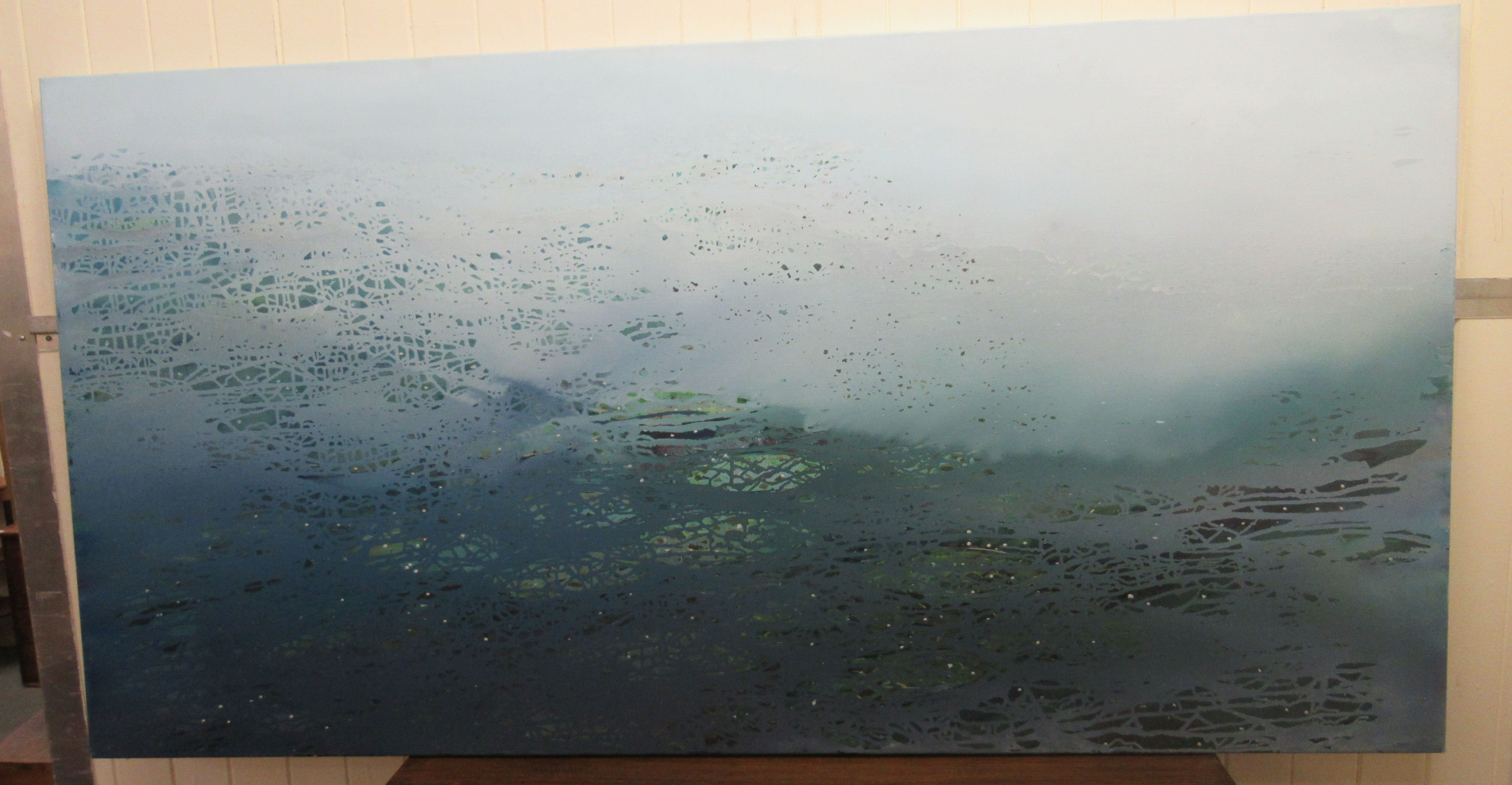 Luke Elwes - 'Aquaterra'  oil on canvas  bears a signature, a title verso & dated 2021/13  36" x 70"