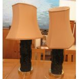 A pair of modern painted table lamps from printing rolls, having applied wire floral and foliage