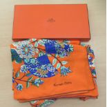 A Hermes, mainly bright orange silk scarf/wrap  boxed