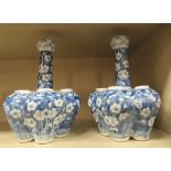A pair of mid 20thC Chinese porcelain tulip vases, decorated with peonies  10"h