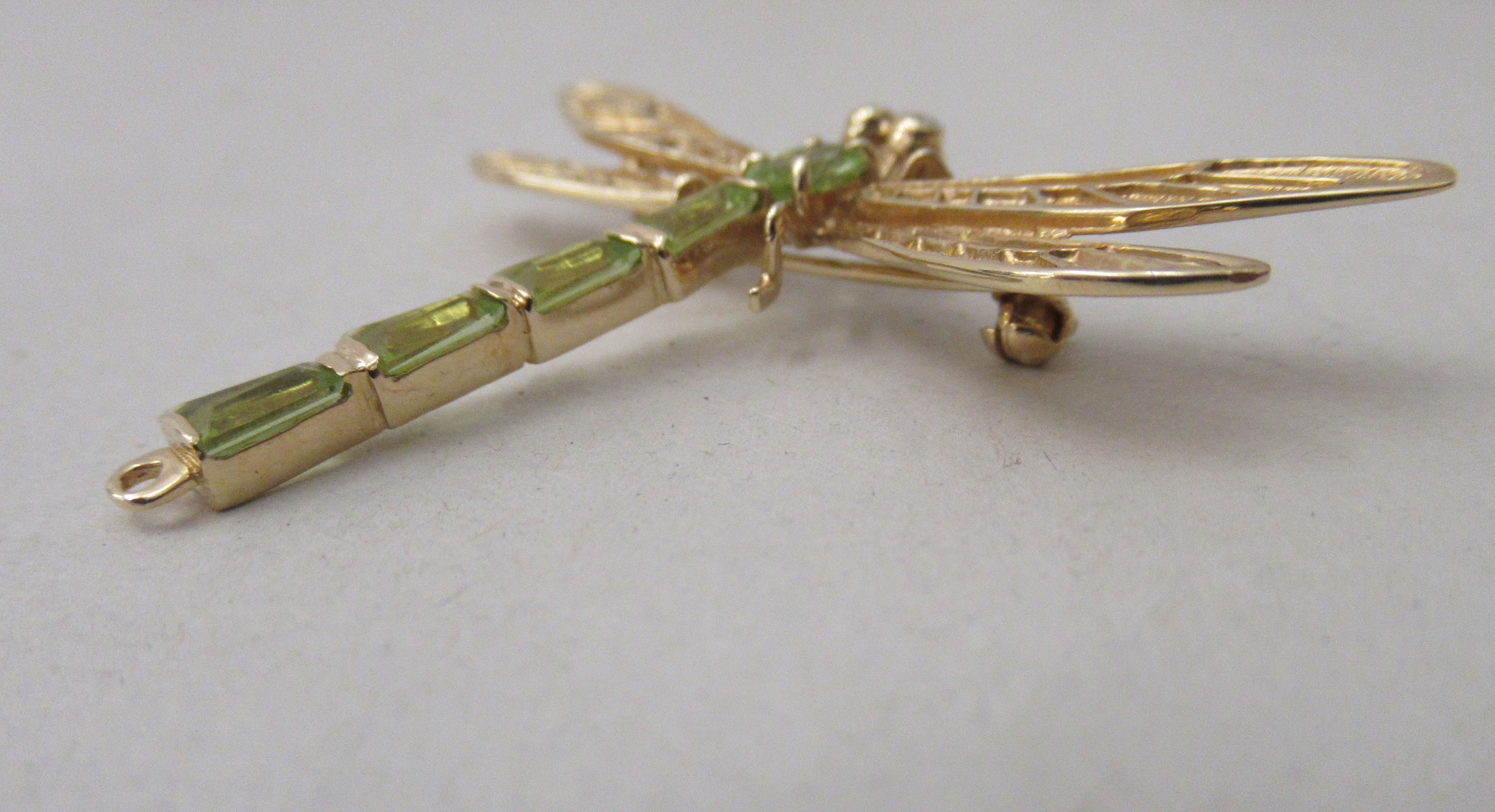 A 14ct gold dragonfly brooch, the eyes set with small diamonds - Image 2 of 4