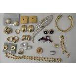 Designer costume jewellery: to include a pair of Les Bernard yellow metal box design earrings