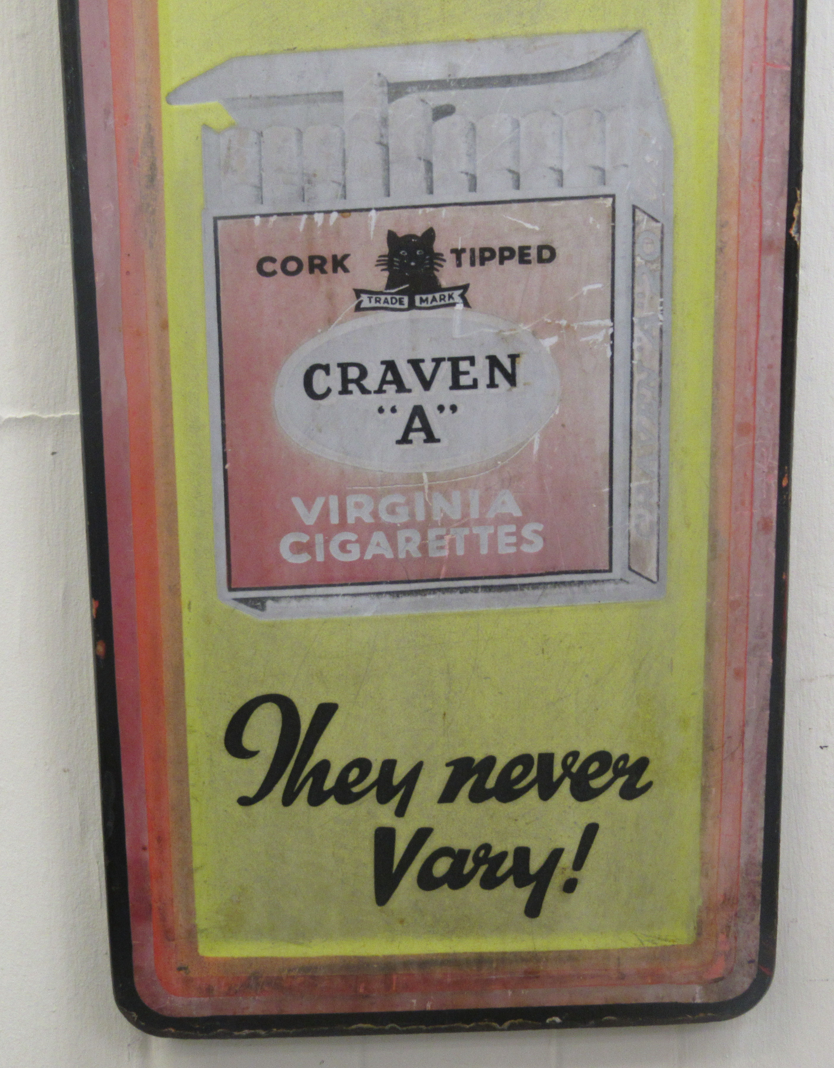 An early 20thC  printed steel enamel advertising sign for 'Craven A Cigarettes'  38" x 11" - Image 3 of 4