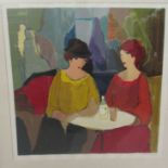 A study of two young women seated at a bar table  Limited Edition 19/30 Artists proof coloured print