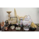 Modern Oriental collectables: to include four resin sculptures, one fashioned as a carved ivory bust