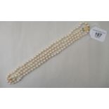A double strand, cultured pearl necklace, on a 14ct gold clasp