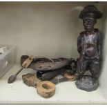 Ethnic and tribal carved figures  21" & 19"h; and various wooden artefacts