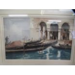 Attributed to Harold Latham - 'A fish market on the Grand Canal, Venice'  watercolour  bears a label