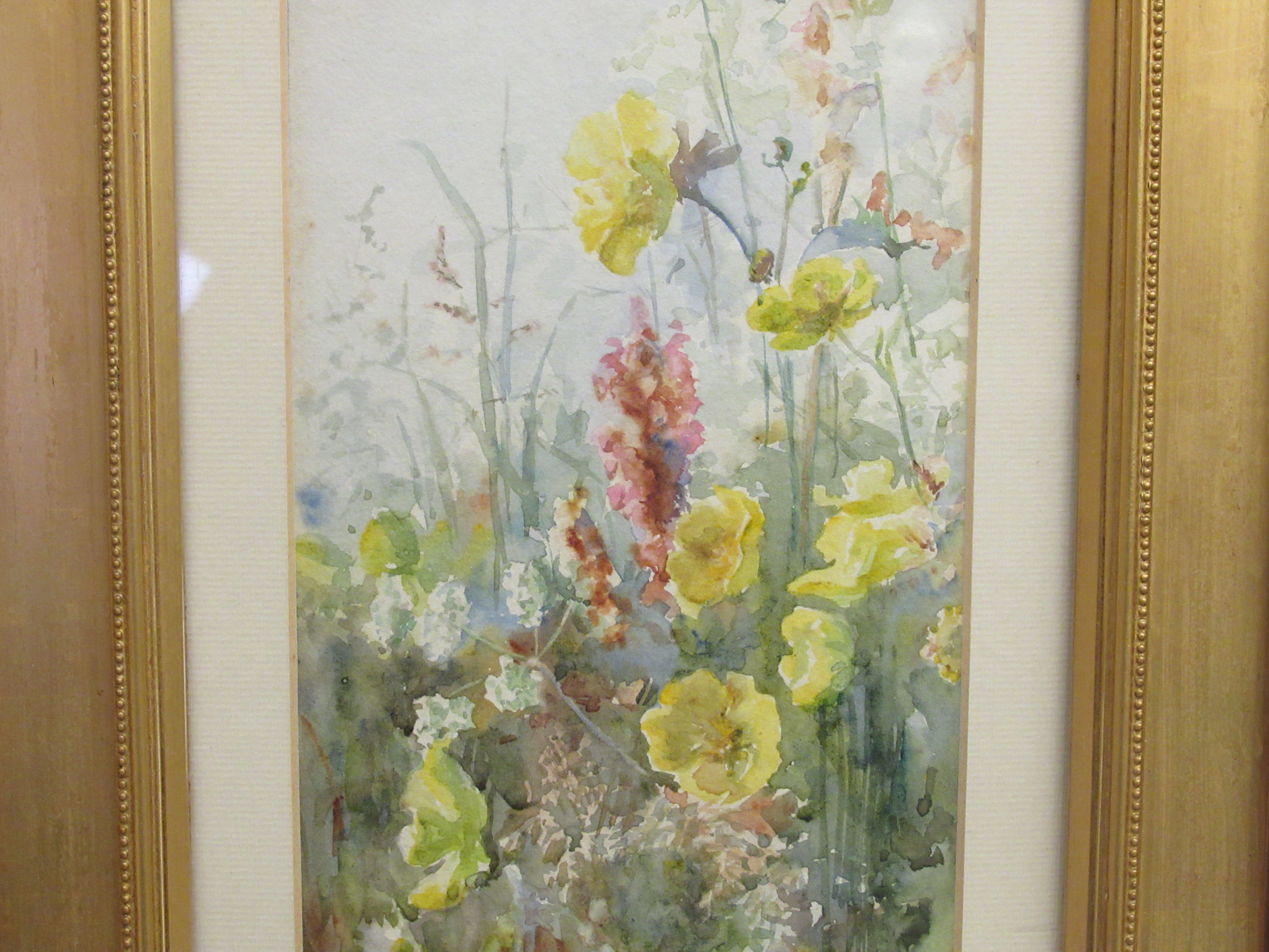 Constance Coxeter - 'In the fields'  watercolour  bears initials & inscriptions verso  13.5" x 5" - Image 2 of 4