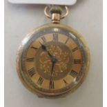 A ladies late Victorian 9ct gold cased fob watch, faced by a Roman dial