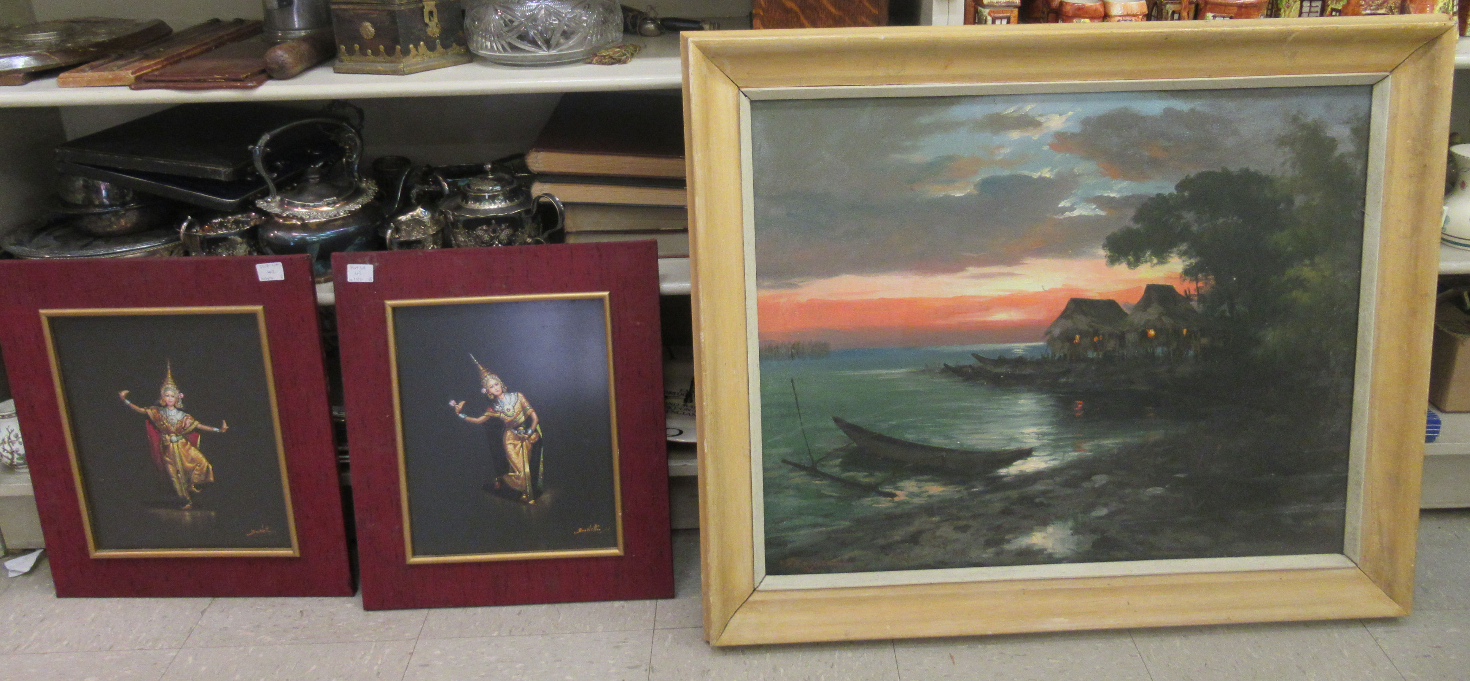 K * Enrique - an Asian coastline at dusk  oil on canvas  bears a signature & dated 1956  23" x