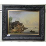 Early/mid 20thC Dutch School - boats coming to shore beside a cottage  oil on board  bears an