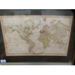 A late 18thC New Mercator's Chart map  18" x 11"  framed