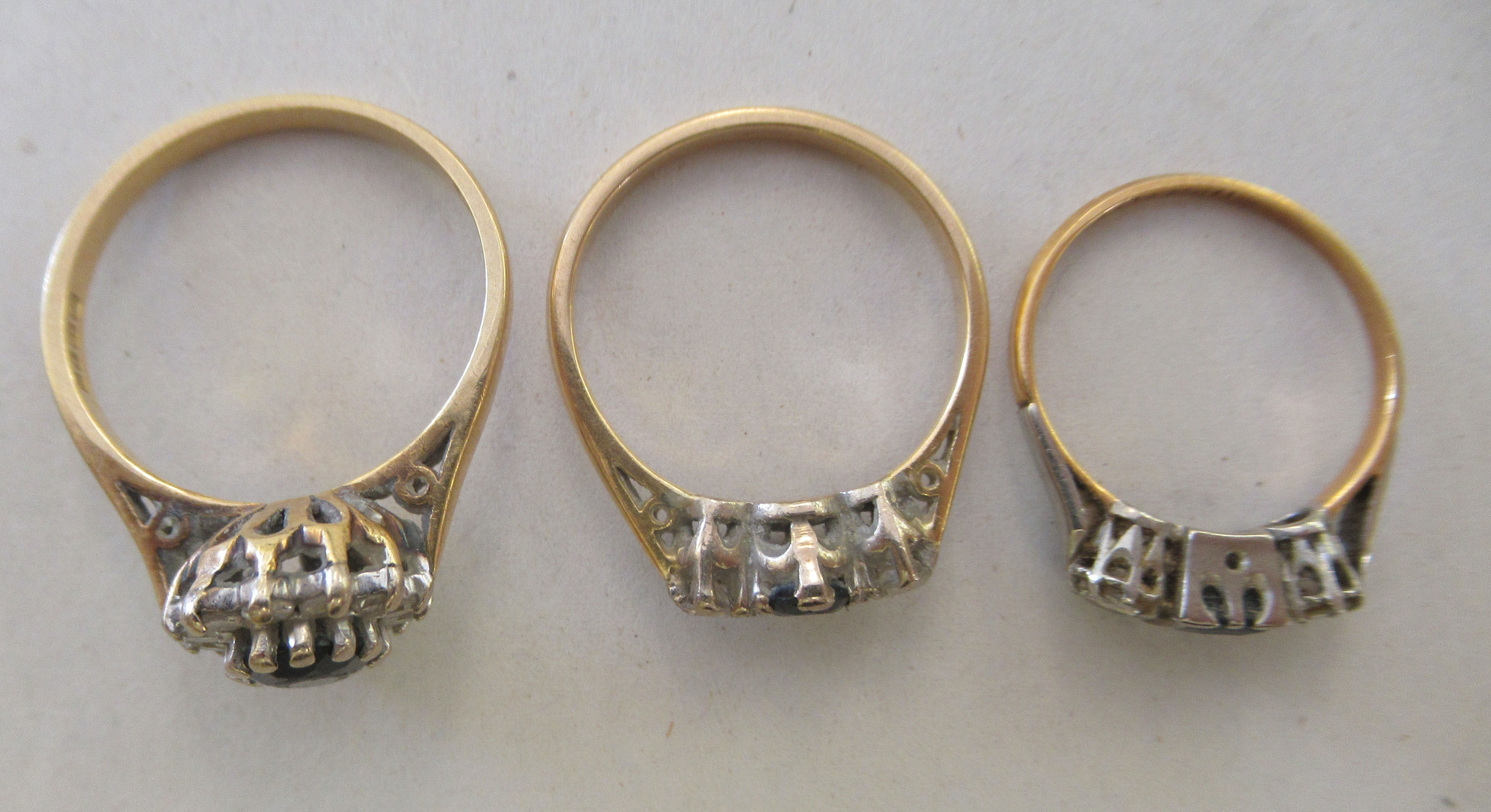 Three 18ct gold rings, each set with an arrangement of sapphires and diamonds - Image 2 of 2