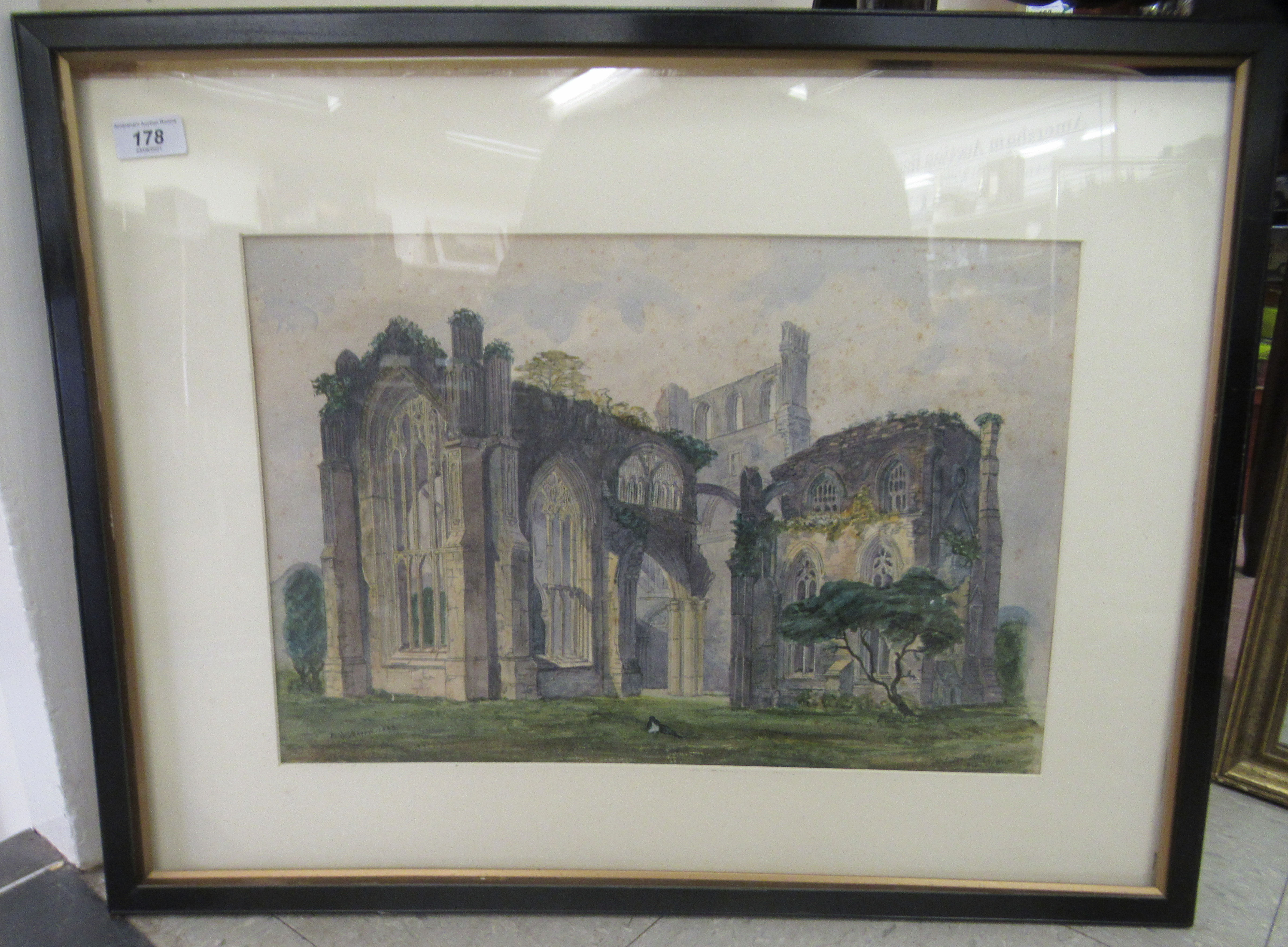 Elsie May - 'Melrose Abbey'  watercolour  bears a signature & dated 1892  12" x 18.5"  framed