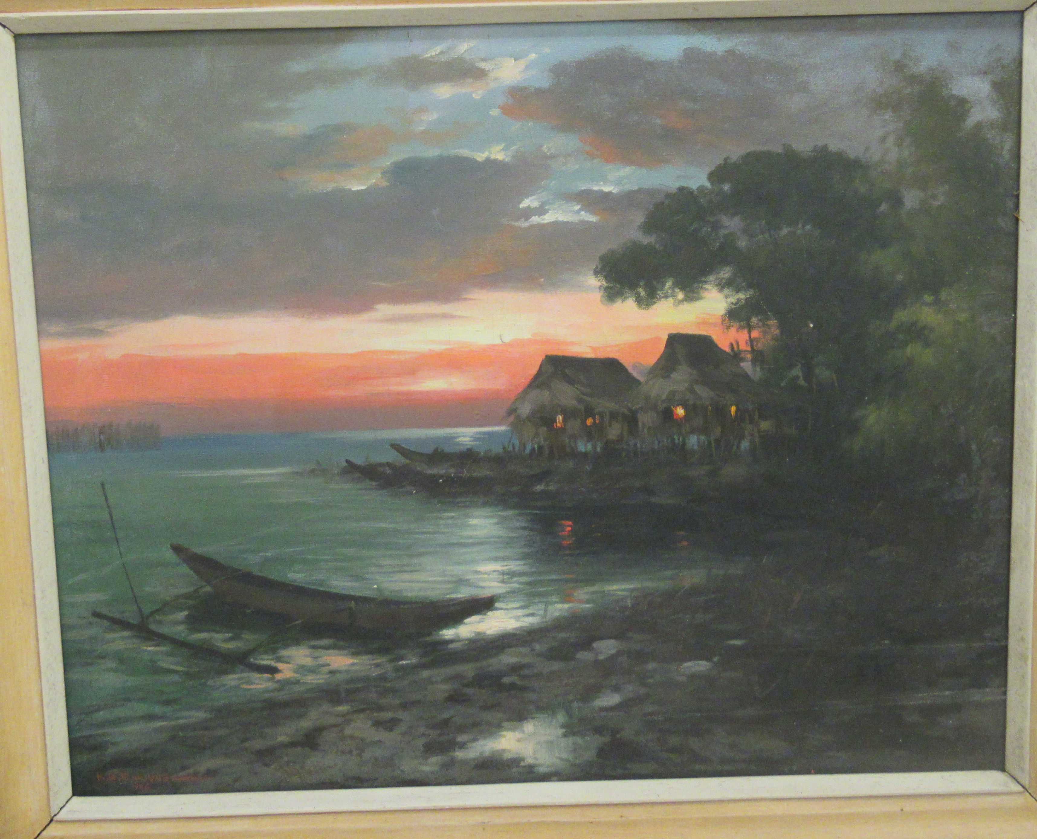 K * Enrique - an Asian coastline at dusk  oil on canvas  bears a signature & dated 1956  23" x - Image 3 of 4