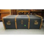 An early/mid 20thC beech bound, canvas cabin trunk  12"h  36"w