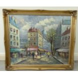 * Burnett - a Parisian street scene  oil on board  bears a signature  19" x 23"  framed