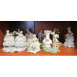 Decorative ceramics: to include 20thC Italian porcelain groups of Victorian figures in period