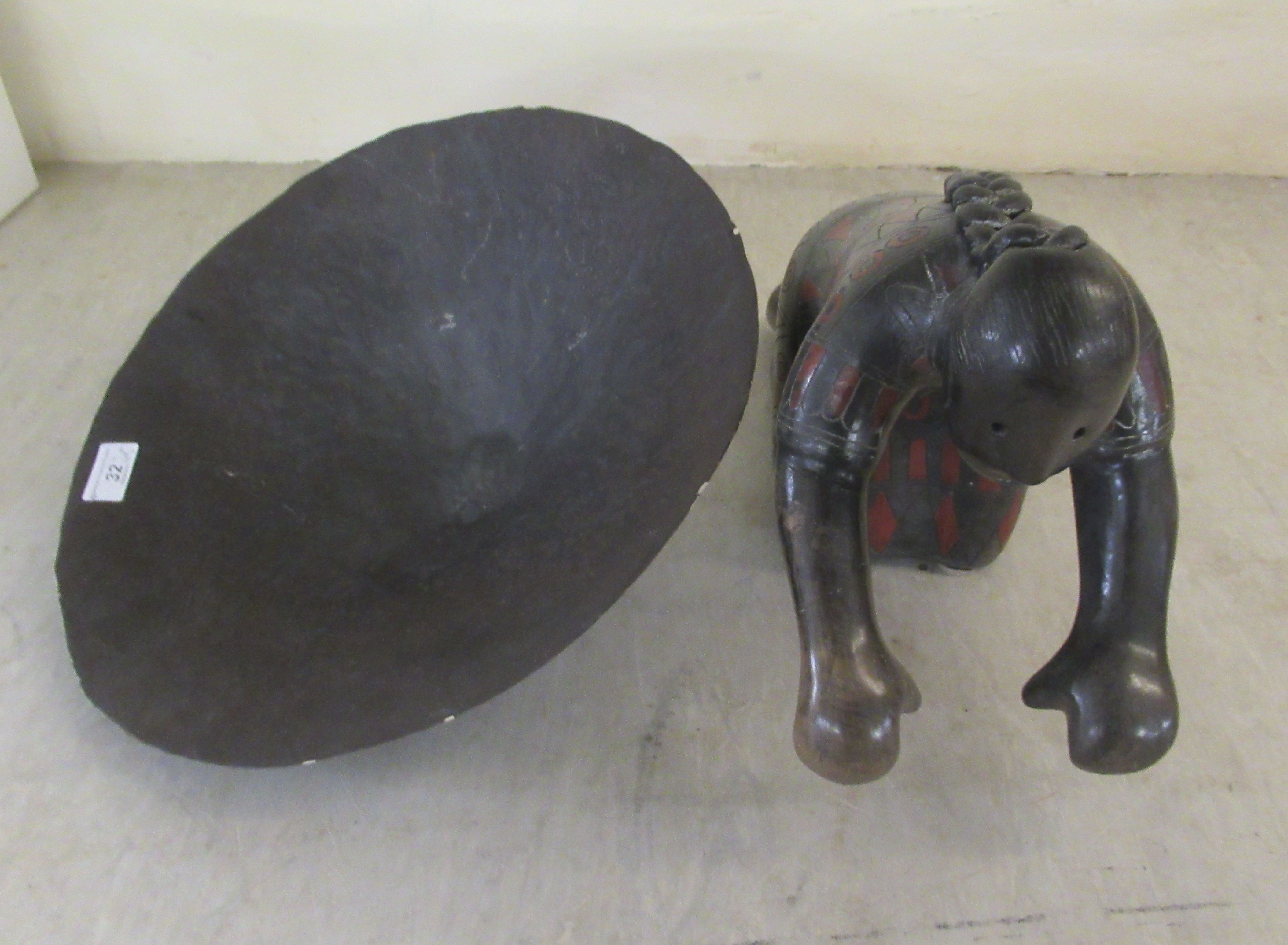 A studio pottery figure, kneeling beside a bowl  16"h - Image 2 of 5